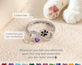 Engraved Pet Memorial Sterling Silver Ring with Birthstone, Valentine's Day Gift, Mother's Day Gifts