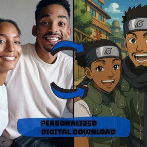 Custom Naruto Style Couple Portrait • Hidden Leaf Village Digital Download • Anime Ninja Illustration from Your Photo • Printable Otaku Gift