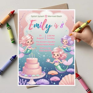 Mermaid Birthday Invitation: Under the Sea Party, Editable Canva Template (Digital Download)