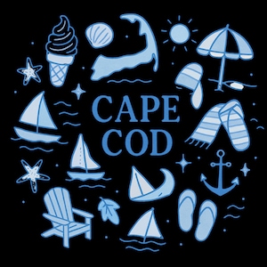 Cape Cod MA Doodle Art PNG | Clipart côtier tendance | Téléchargement instantané