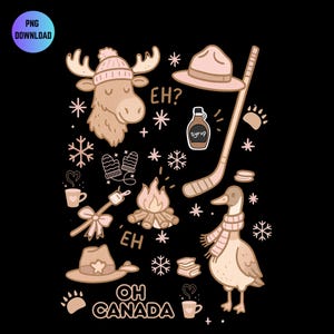 Neutrales Kanada Winter Doodle PNG | Elch, Gans, Bärentatzen, Sirup & „Eh“