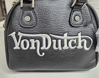 Von Dutch Bowling Bag – Black Vegan Leather Crossbody Purse – Y2K Streetwear Logo