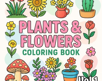 Cute Plants and Flowers Coloring Book, Vol. 1 |  PDF, PNG, JPG | Digital Clipart for Crafters | Coloring Pages for All | Digital Download