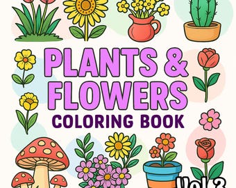 Cute Plants and Flowers Coloring Book, Vol. 3 |  PDF, PNG, JPG | Digital Clipart for Crafters | Coloring Pages for All | Digital Download