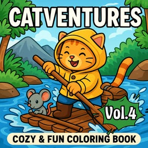 Adventure Cat Coloring Book: Fun Bold Line Art (15 Pages - Digital Download