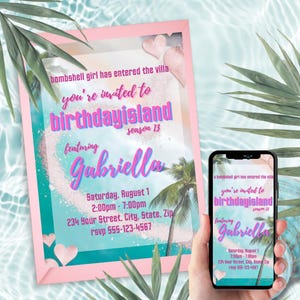 Island Birthday Invitation Template Love Bombshell Island Villa Party Girls Night Beach Luv Island Party Invitation A5 A6 5x7 4x6