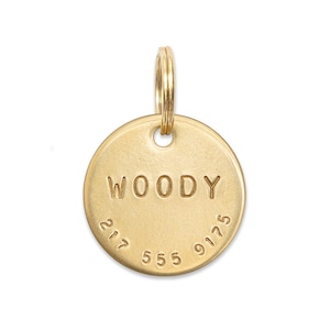 WOODY: Hand Stamped Personalized Custom Pet ID Tags for Dogs and Cats in Solid Brass