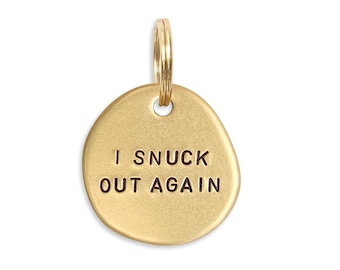 I Snuck Out Again: No Name Luxury Hand Stamped Personalized Custom Pet ID Tags for Dogs and Cats in Solid Brass