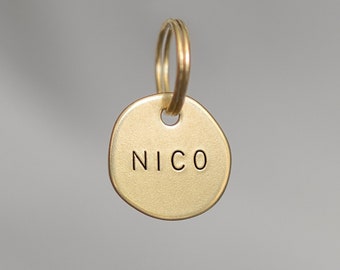 NICO Small: Luxury Hand Stamped Personalized Custom Pet ID Tags for Dogs and Cats in Solid Brass