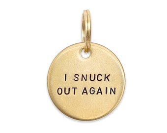 I Snuck Out Again: No Name Luxury Hand Stamped Personalized Custom Pet ID Tags for Dogs and Cats in Solid Brass