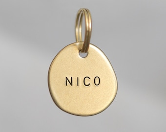 NICO Medium: Luxury Hand Stamped Personalized Custom Pet ID Tags for Dogs and Cats in Solid Brass