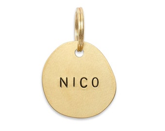 NICO: Hand Stamped Personalized Custom Pet ID Tags for Dogs and Cats in Solid Brass