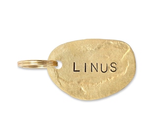 LINUS: Hand Stamped Personalized Custom Pet ID Tags for Dogs and Cats in Solid Brass