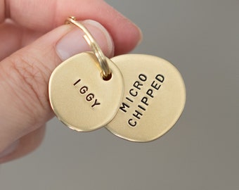 Essential Tag Duo: Two Luxury Hand Stamped Personalized Custom Pet ID Tags for Dogs and Cats in Solid Brass