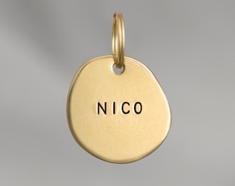 Hand Stamped Solid Brass Pet ID Tag: Custom Large Dog Tag