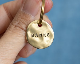 BANKS Small: Luxury Hand Stamped Personalized Custom Pet ID Tags for Dogs and Cats in Solid Brass