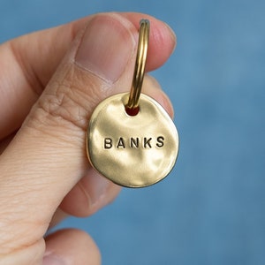 BANKS Small: Luxury Hand Stamped Personalized Custom Pet ID Tags for Dogs and Cats in Solid Brass