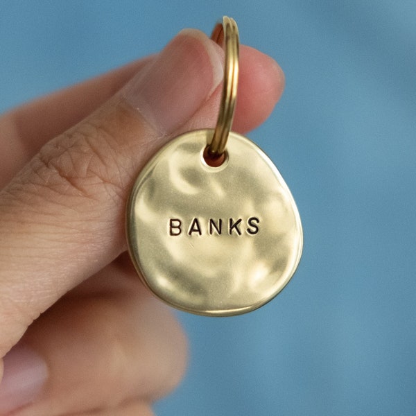 BANKS Medium: Luxury Hand Stamped Personalized Custom Pet ID Tags for Dogs and Cats in Solid Brass