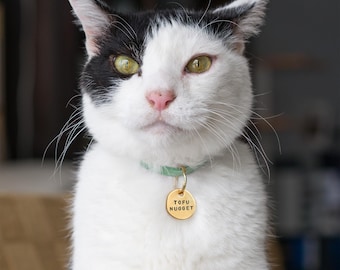 Small Brass Cat ID Tag: Personalized Pet Tag, Deep Engraving