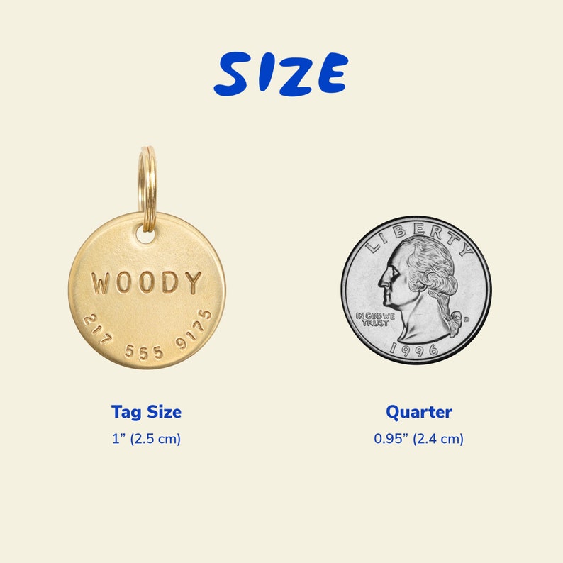 WOODY: Hand Stamped Personalized Custom Pet ID Tags for Dogs and Cats in Solid Brass image 3