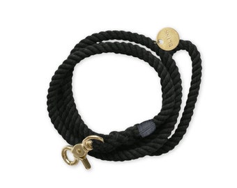 BLACK LEASH: Rope Pet Leash for Cats and Dogs with Brass Metal Hardware