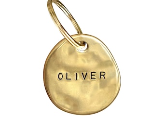 Custom Dog Tag, Personalized Pet ID Tag with Name and Phone Numbers, Hand Stamped Brass, Deep Engraved, Wavy Texture