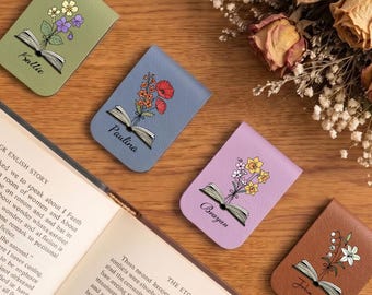 Segnalibro personalizzato con fiore del mese di nascita, segnalibro in pelle con nome personalizzato, regalo per amanti dei libri, regalo per lettrici, regalo per insegnanti, regali di compleanno