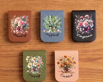 Personalized Leather Bookmark with Name, Birth Flower Bookmark, Custom Floral Bookmark Gift, Wedding Favor, Bridesmaid Gift, Teacher Gift