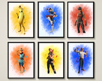 F-Nite Epic Battle Royale Posters, Video Game Skin Wall Art Set, Gaming Decor, 6-Piece Printable Prints, Cartoon Designs for Kids Room Space
