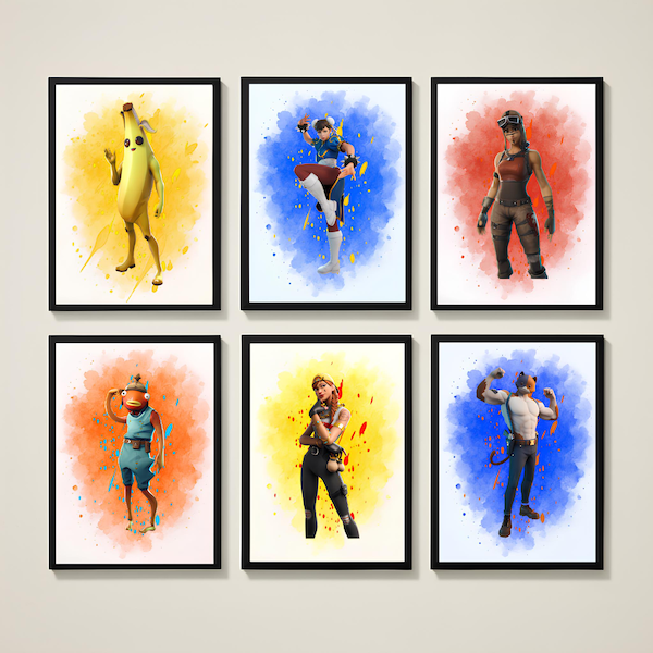 F-Nite Epic Schlacht Royale Poster, Videospiel-Skin Wandkunst-Set, Gaming-Dekor, 6-teilige druckbare Drucke, Cartoon-Designs für das Kinderzimmer