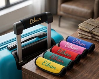 Funda personalizada bordada para asa de equipaje, localizador de equipaje con nombre, identificador de maletas personalizado, regalos para viajeros, vacaciones de verano.