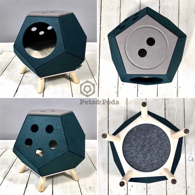 Cool cat cube Designer cat house Modern pet Cat houses Dog houses Modern cat design Cool cat shop Cool dog shop Cool pet shop Cat lovers Dark Green-Grey Top