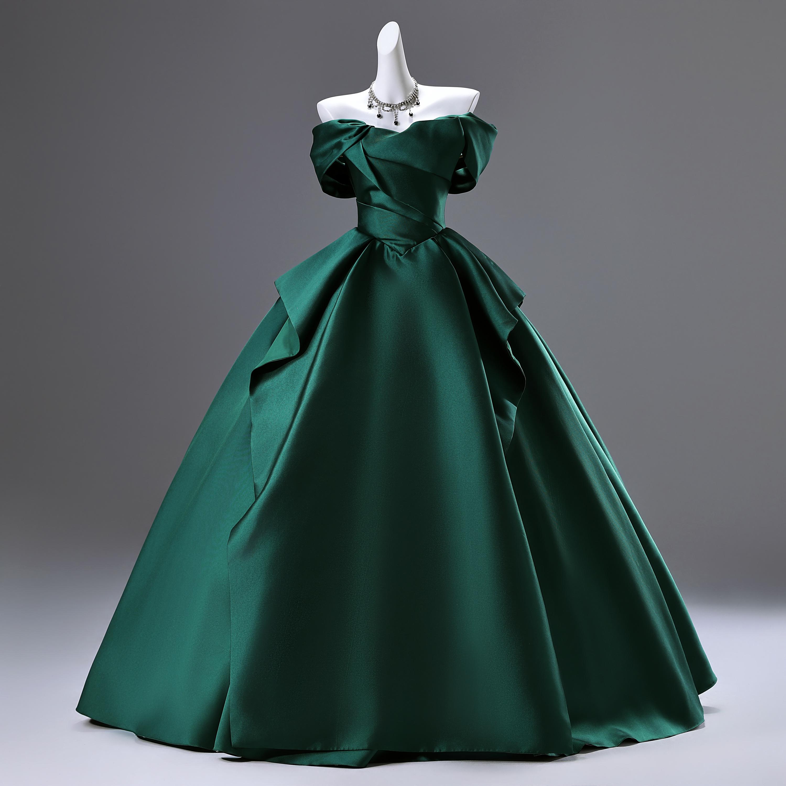 Green Satin off Shoulder Dress - Etsy