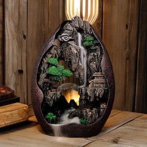 Mountain Backflow Incense Burner – Zen Landscape Waterfall, Aromatherapy Decor, Relaxing Spiritual Gift