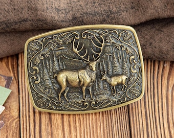 Double Deer Buck Hunter Belt Buckle Wildlife Outdoors Gift Vintage Western 70s Cowboy Accessories