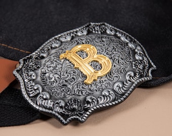 Hebilla de cinturón de aleación con inicial, hebilla de cinturón con monograma, accesorio de vaquero occidental, personalizada de la A a la Z, regalo para él, regalo de aniversario
