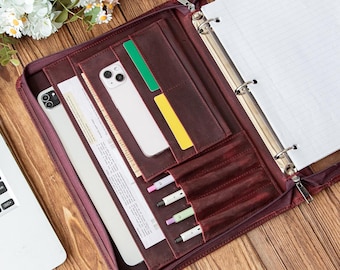 Portafolio de cuero rojo Crazy Horse: organizador ejecutivo personalizado, regalo corporativo personalizado y obsequio de agradecimiento a empleados.