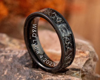 Anillo de meteorito de tungsteno negro con grabado personalizado, joyería para uso diario, regalo de aniversario.