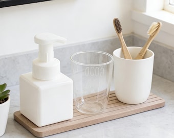 Bathroom countertop tray, Toothbrush cup holder, Bathroom Organizer, Toiletries Storage Rack, Modern Minimalist Decor