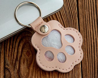 Pet Hair Keepsake Keychain, Memorial Pouch for Pet, Paw Print Leather Holder, Personalized Remembrance Gift for Dog & Cat Owners