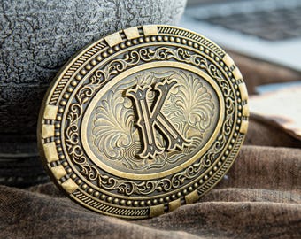Hebilla de cinturón de vaquero occidental con monograma y letras personalizadas grabadas, accesorio para hombre, regalo para padrinos de boda.