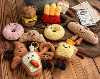 Crochet Bakery Cuisine Keychain, Handmade Foodie Amigurumi Bag Charm, Toy pendant, Kawaii Decoration for food lovers