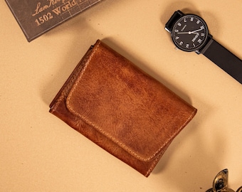 Cartera de cuero vintage, bolso de mano arrugado con diseño de buey y clip creativo de acordeón.