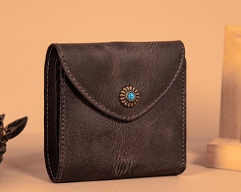 Cartera tríptico de piel de primera calidad, diseño vintage.