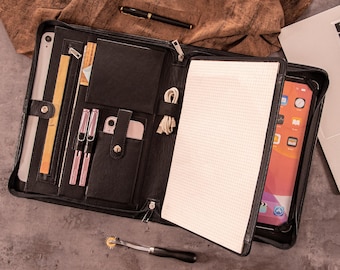 Portafolio de piel grabado, tamaño A4, regalo de empresa, personalizable