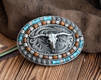 Hebilla de cinturón estilo western con cabeza de toro, aleación de zinc antigua, accesorio vaquero