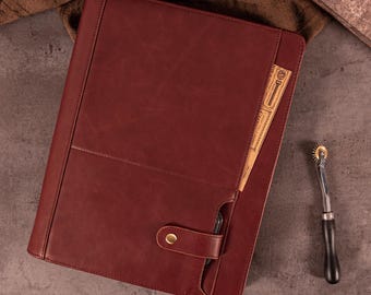 Carpeta de piel personalizada con cremallera, organizador de bloc de notas A4