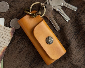 Handmade Leather Key Case, Vintage Cowhide Key Pouch