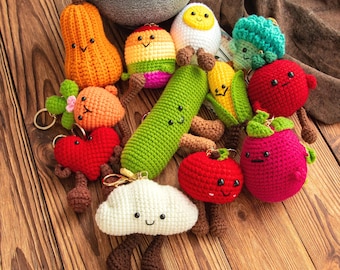 Crochet Cute Vegetables and Fruits Themed Keychain, Adorable Mini Foodie Amigurumi Accessory, Kawaii Decoration for kids