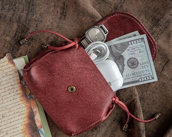 Monedero y tarjetero de piel de concha hechos a mano